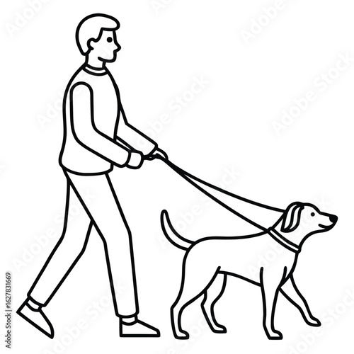 Person walking dog on leash vector