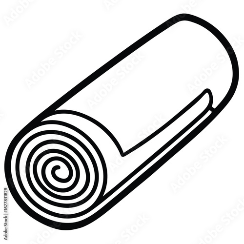 Rolled up mat with spiral pattern black and white simple