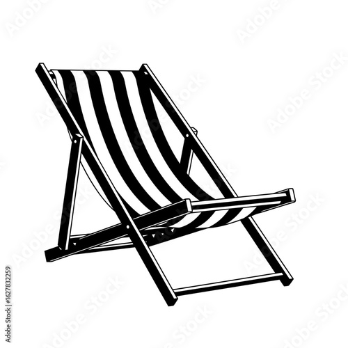 Illustration of a striped beach chair with a classic foldable design style