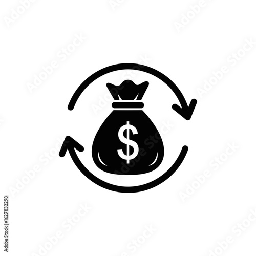 Illustration of a money bag with a dollar sign and circular arrow around it