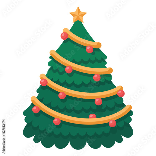 Wallpaper Mural Festive green christmas tree with red ornaments and star topper Torontodigital.ca