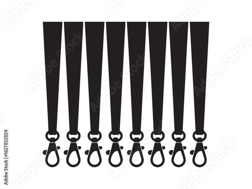 Multiple black lanyards with clips isolated on white background