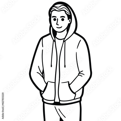 Young man wearing a hooded jacket and pants person male