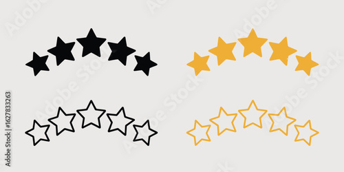 Four styles of five star ratings icons arranged in an arc