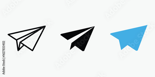 Three paper airplanes in different styles and colors