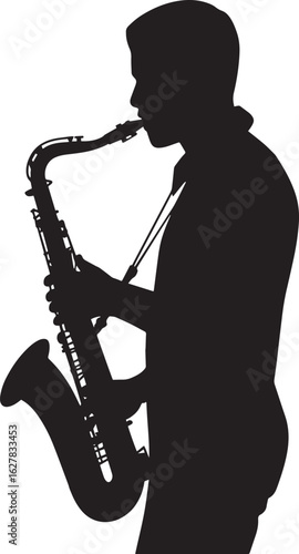Saxophone Player Silhouette on Transparent Background for Artistic or Musical Projects