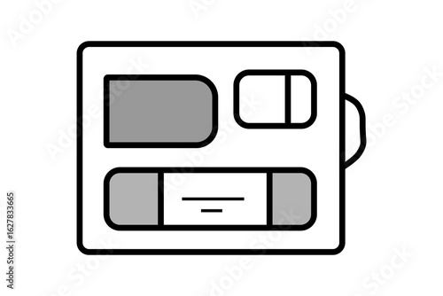 The image is a simple, cartoon-style illustration of a vintage handheld electronic game, reminiscent of a Game & Watch.