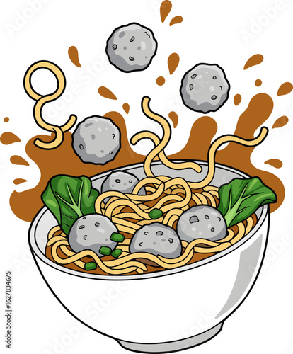 Bakso Cartoon: Indonesian Meatball Soup Illustration
