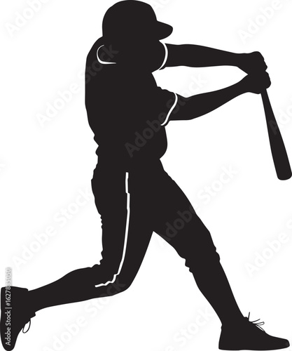 Silhouette of a Baseball Player Hitting a Ball on a Transparent Background for Sports Design