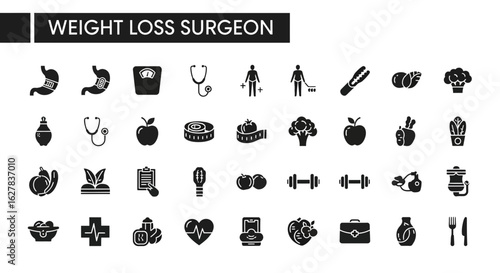 Weight Loss Surgeon Black Icons: Bariatric Surgery & Obesity Treatment