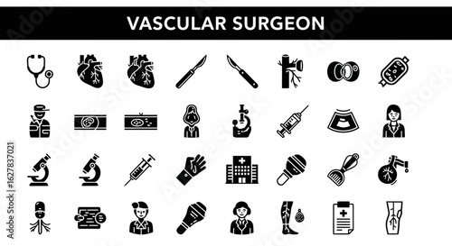 Vascular Surgeon Black Icons: Blood Vessel Surgery & Circulatory Health