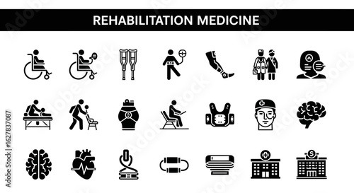 Rehabilitation Medicine Black Icons: Recovery, Therapy & Physical Wellness