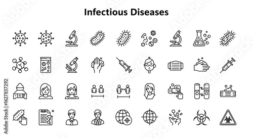 Infectious Diseases Black Icons: Epidemiology & Public Health Line Art Set
