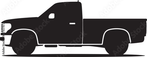Black and White Silhouette of a Classic Pickup Truck Design Simple Vector Illustration Side View Transportation Automotive Industry