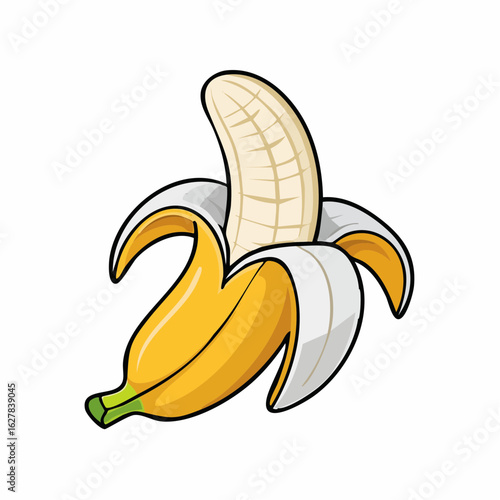 Illustration of a Partially Peeled Banana on a White Background Depicting its Sweetness