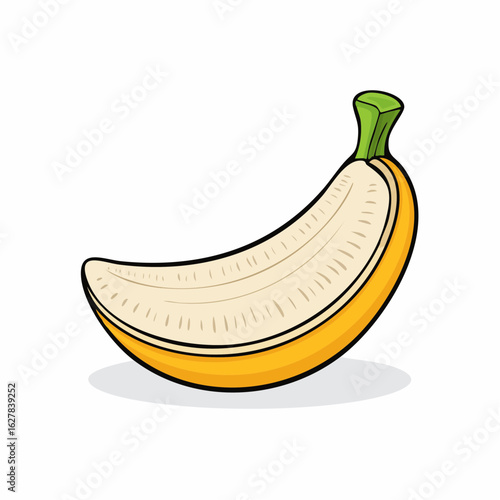 Vibrant Banana Illustration: Cartoon Style Single Fruit Isolated on White Background