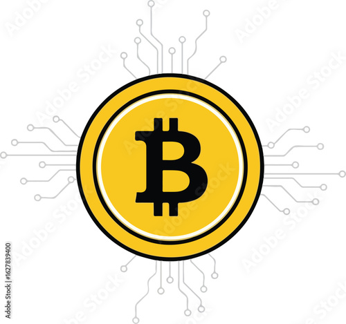 A conceptual illustration of a golden digital currency coin with a letter B symbol, representing the blockchain technology concept for decentralized finance and future payment systems.