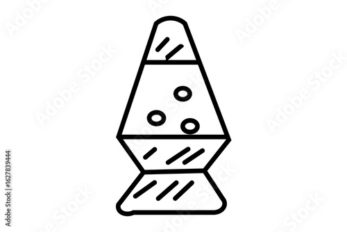 The image is a cartoon-style illustration of a lava lamp. The design is simple and graphic, with a thick black outline defining its iconic shape.