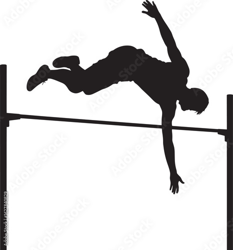 Silhouette of a Male Athlete Performing a Pole Vault Jump on Transparent Background for Sports