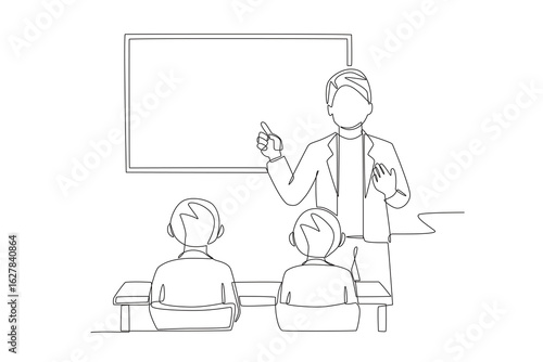 Student listening to lectures concept one-line drawing