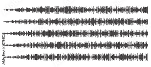 Audio wave tune print, voice message, podcast audio recording. Vector audio player soundwave visualization or voice message sound wave. Podcast audio streaming. Music, sound concept.