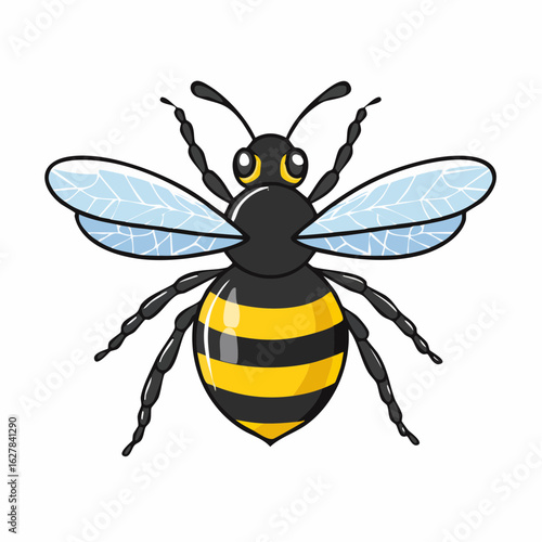 A charming cartoon bee illustration with a joyful expression and detailed wings