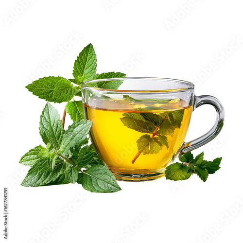 Fresh mint tea in glass cup herbal beverage healthy drink aromatic infusion for wellness and relaxation on transparent background silhouette