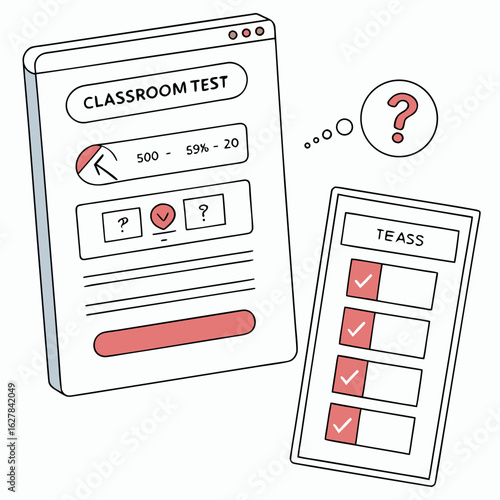 Online classroom test interface with multiple choice questions and answer sheet with checkmarks online test