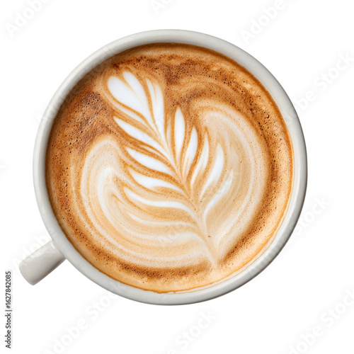 Top view of latte art coffee cup cappuccino espresso drink cafe beverage breakfast morning caffeine delicious 100 on transparent background silhouette