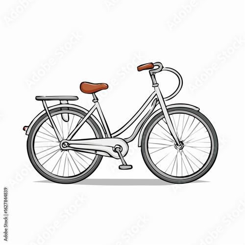 Detailed Line Art Illustration of a Classic Bicycle with Brown Seat and Handlebar Grips