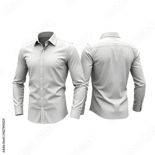 Blank white long-sleeved shirt mockup from front and back perspective. A versatile template for business or casual clothing design.