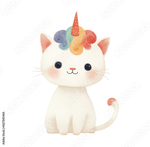 Cute Watercolor Rainbow Unicorn Cat