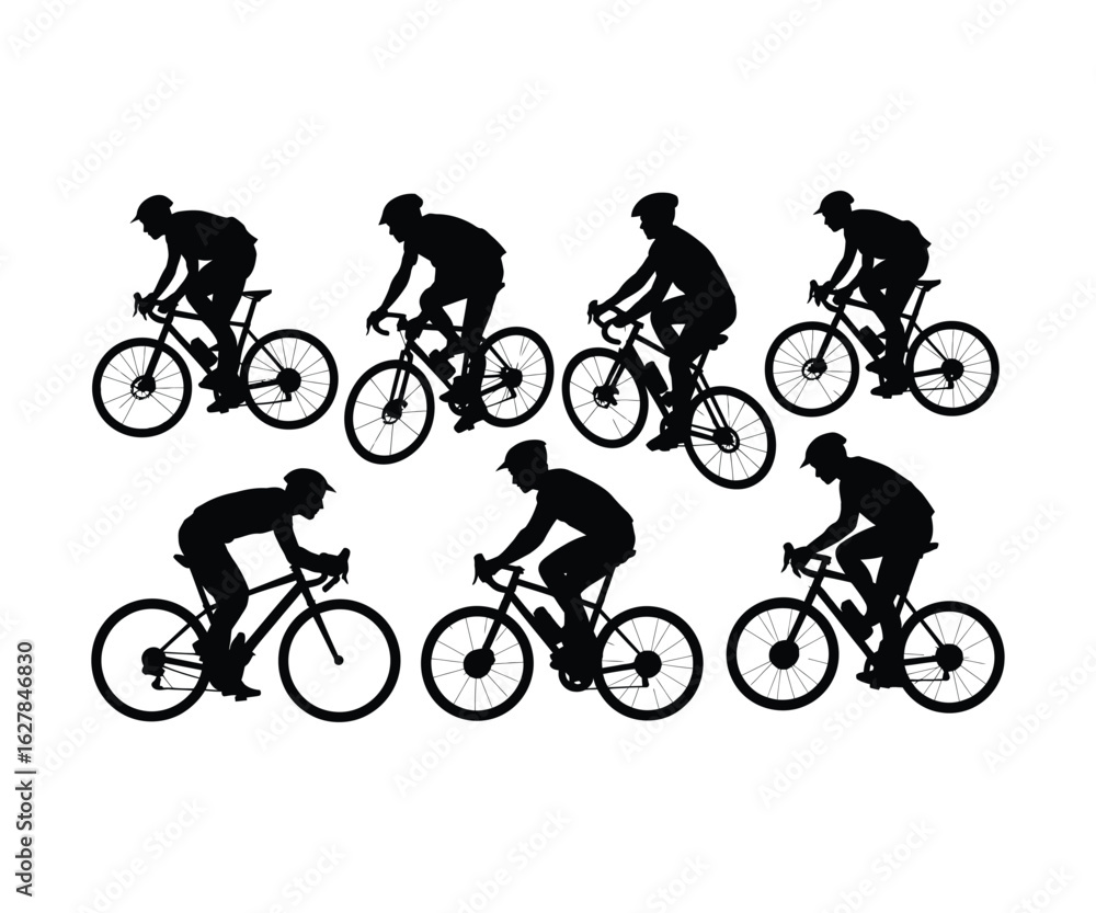 Fototapeta premium Cyclists in silhouette on white background