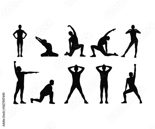 Silhouettes of people doing various exercises