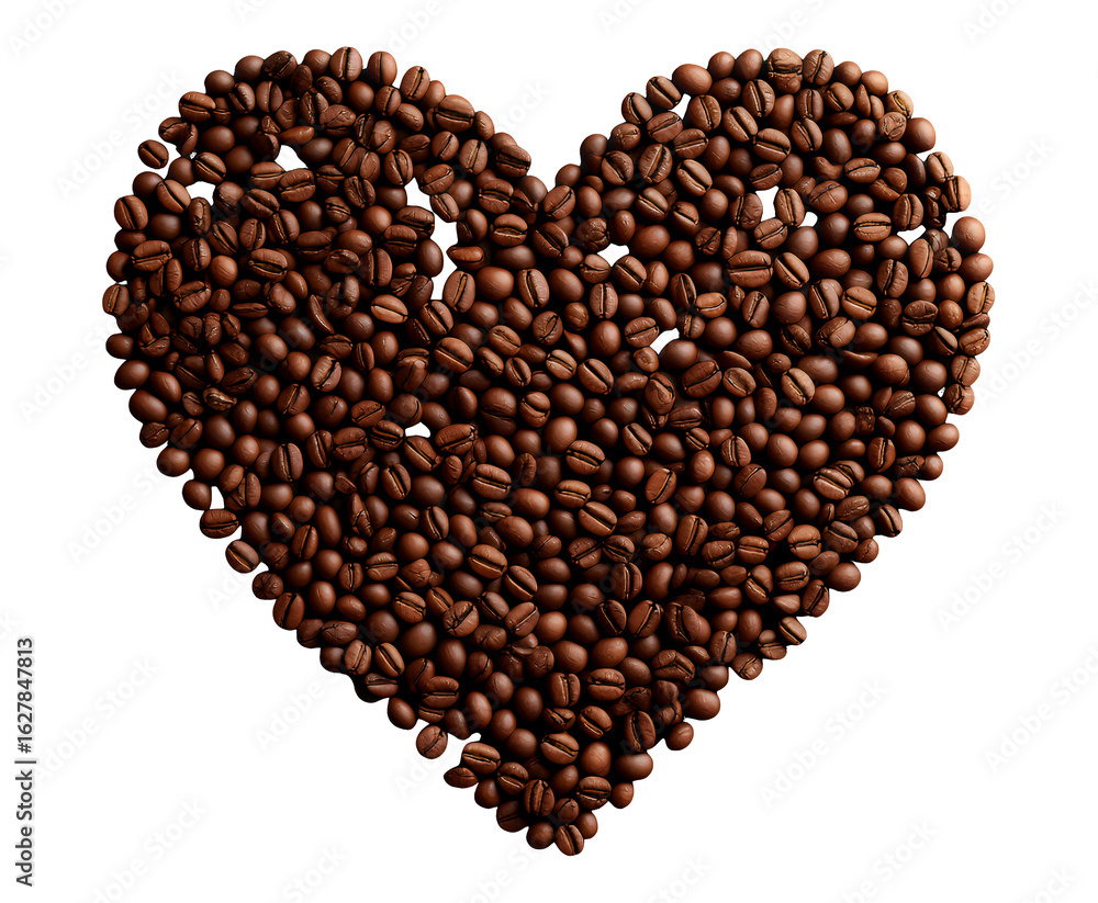 Heart-Shaped Coffee Beans on Transparent Background, Brown Glossy Design Element Heart-Shaped Coffee Beans on Transparent Background, Brown Glossy Design Element