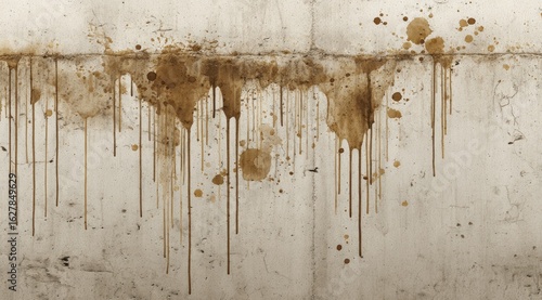 Brown stains and drips on light beige concrete wall