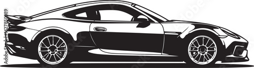 Black and white vector illustration of a sports car side profile automobile vehicle