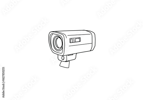 Infrared viewer drawing. It is a black and white outline drawing of an infrared viewer or night vision camera, a device used for seeing in low light conditions. Vector sketch line art draw.