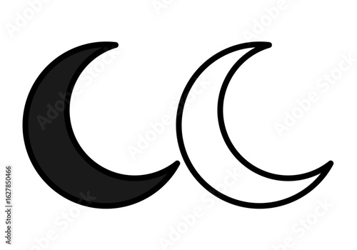 Icono negro de media luna en trazo y silueta