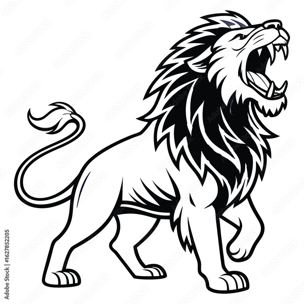 Fototapeta premium Majestic roaring lion illustration with fierce expression and flowing mane isolated on white background