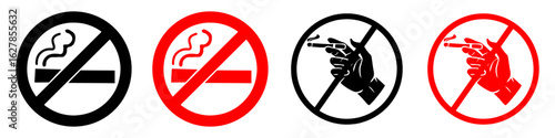No Smoking icon set. No smoking symbol. Editable stroke. vector illustration.