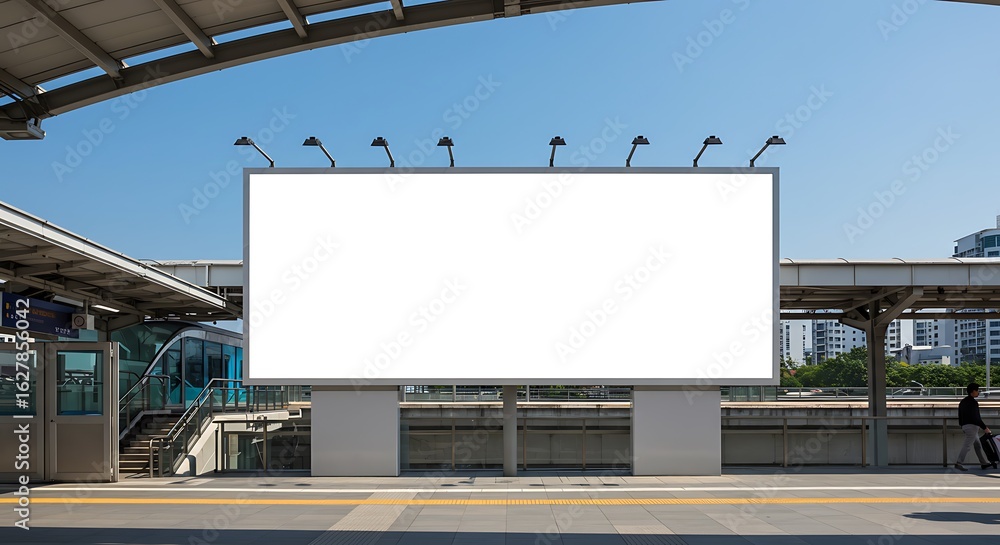 Obraz premium large blank advertise billboard white LED screen horizontal for design banner announcement exit way at outdoor public sky train platform station