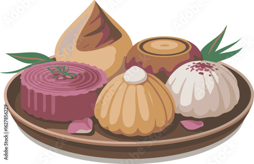 Assorted Bengali Sweets Vector Illustration Delicious Traditional Desserts on Plate