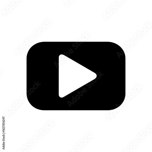 Simple black and white play button icon for video content