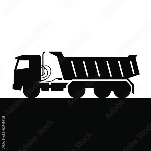 Silhouette of a heavy duty dump truck on a white background