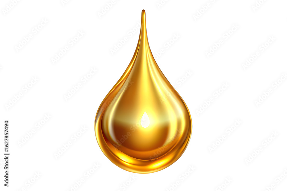 Golden liquid drop with glossy metallic surface and reflections, isolated on transparent background Golden liquid drop with glossy metallic surface and reflections, isolated on transparent background