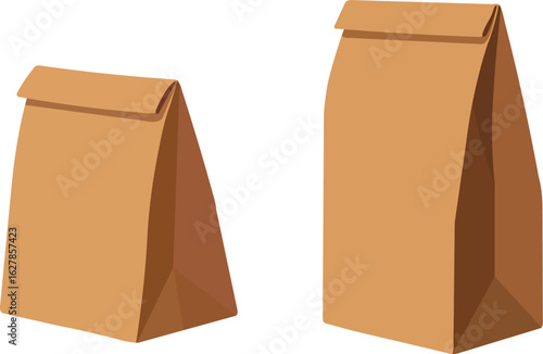Two brown paper bags for lunch or groceries, simple eco-friendly packaging concept for your project needs