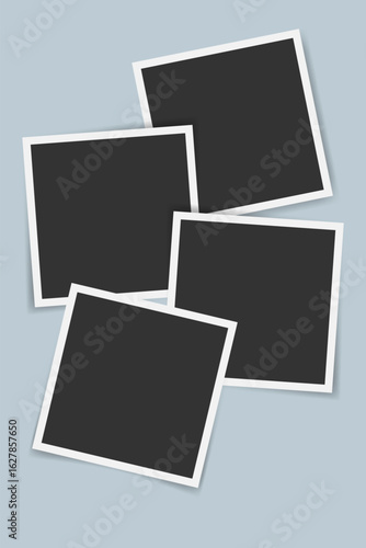 Realistic empty photo frames overlapping. Vector retro snapshot mockup for vintage memory album, DIY collage, nostalgic card design, scrapbook, photo album, social media post
