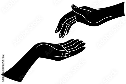 Silhouette of helping hands reaching out to each other. A vector icon concept for charity, kindness, and community support.