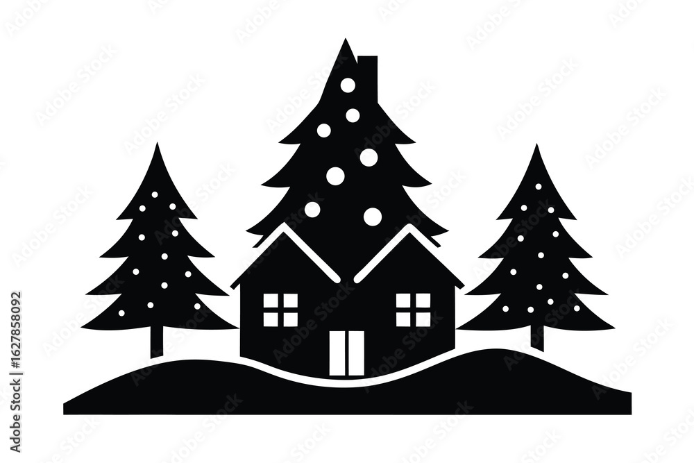 Fototapeta premium christmas village tree vector icon
